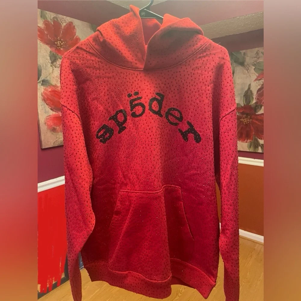 Sp5der | Shirts | Sp5der Vvs Rhinestone Hoodie Red | Poshmark